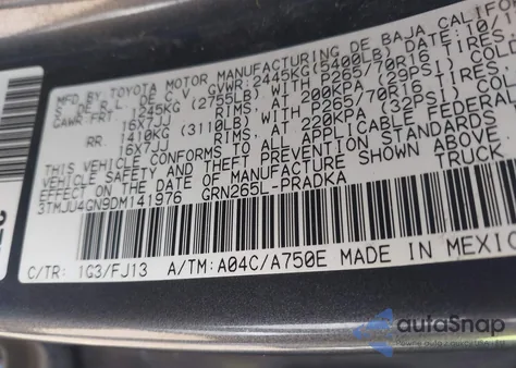 2013 Toyota Tacoma Prerunner V6 from USA, damaged, VIN 3TMJU4GN9DM141976